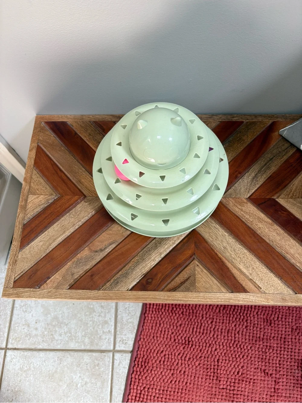 Cat Stack Track Toy - Mint with Pink & Purple Balls